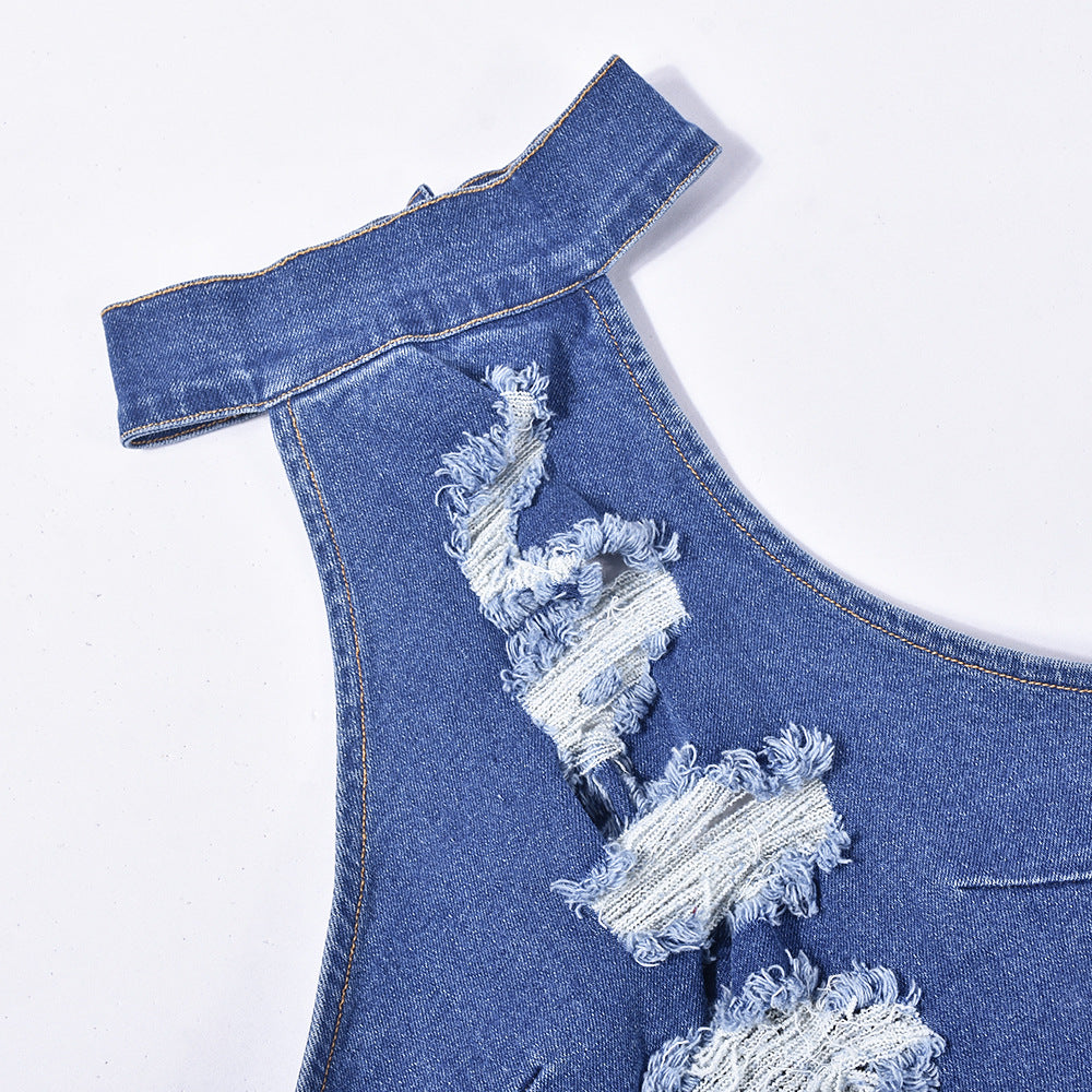 Denim Halter Tassel Jumpsuit | Beggar Style Dress | noémi