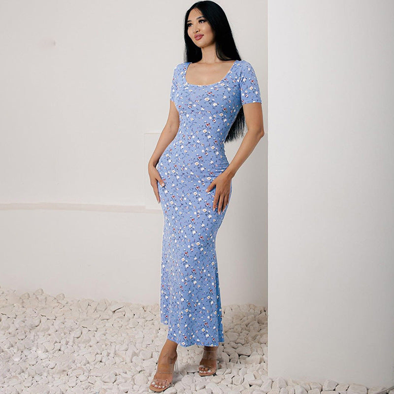 Printed Sheath Dress for Women | Round Neck Short Sleeve Slim Fit | noémi