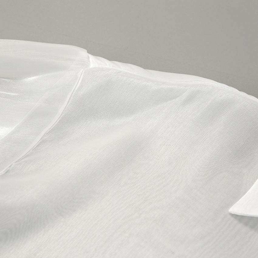 White Ruffle Top | See Through Yarn Shirt with Collared Design | noémi