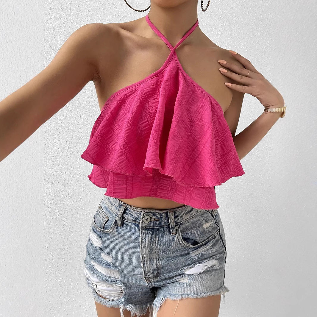 Women's Vest Summer Backless Niche Halter Sleeveless Top | Pink | noémi