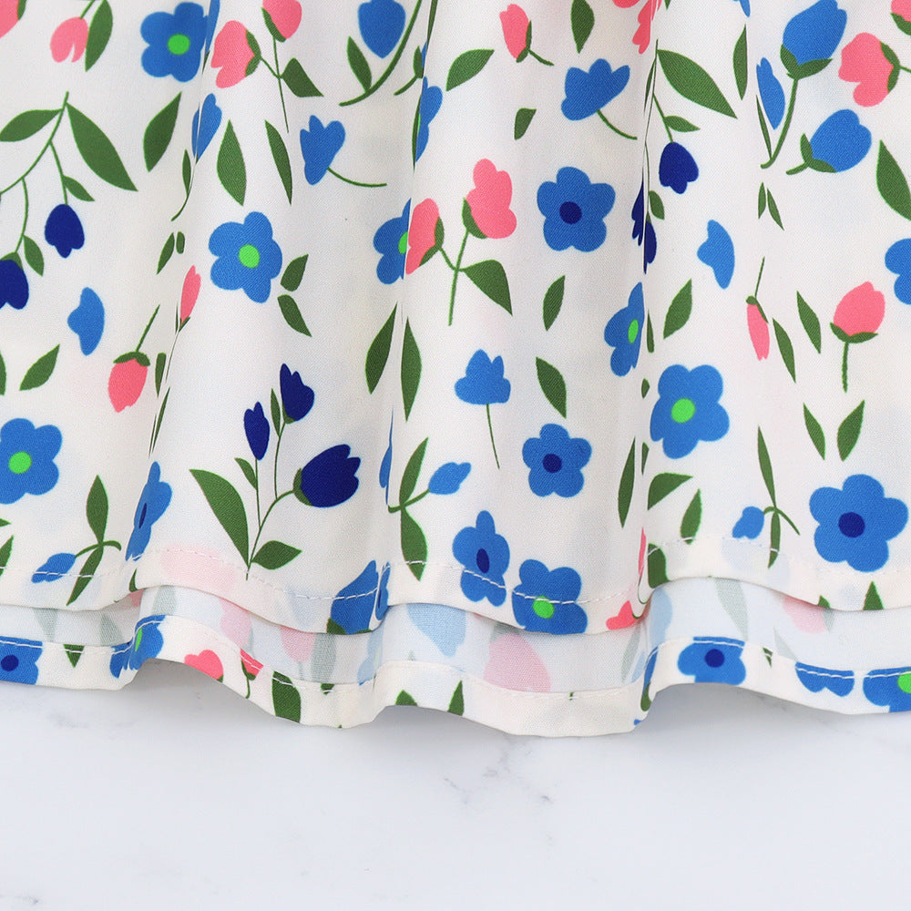 Floral Print V Neck Pleated Dress with Lightweight Fabric | noémi