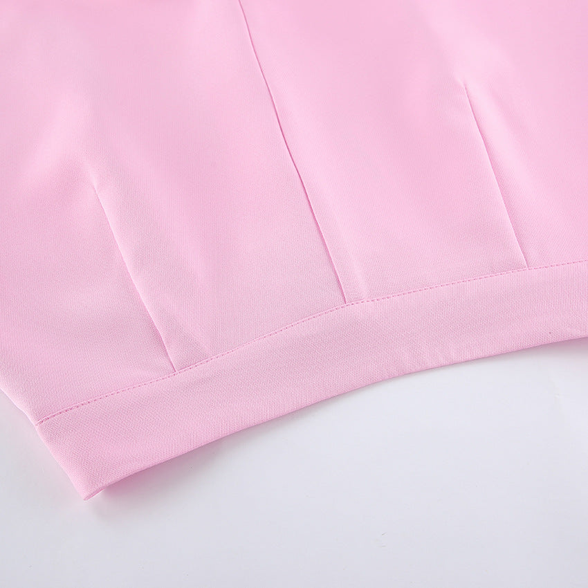 Pink Sleeveless Blazer & Wide Leg Trousers Set | Summer Two Piece Suit | noémi