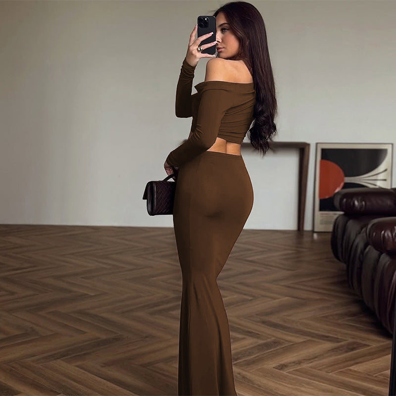 Women’s 2 Piece Set | Off Shoulder Long Sleeve Crop Top & Maxi Skirt | noémi