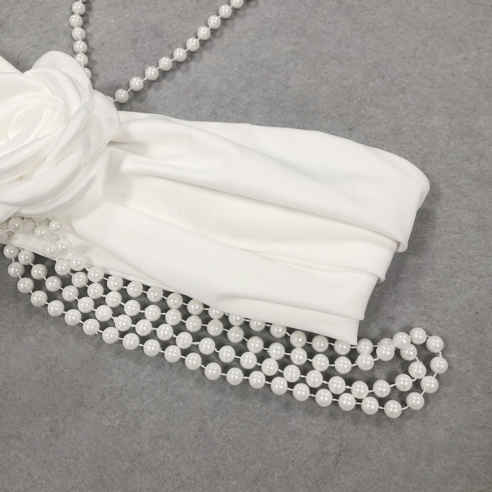 White Corset Gown | Pearl Strap Maxi Dress with High Slit | noémi