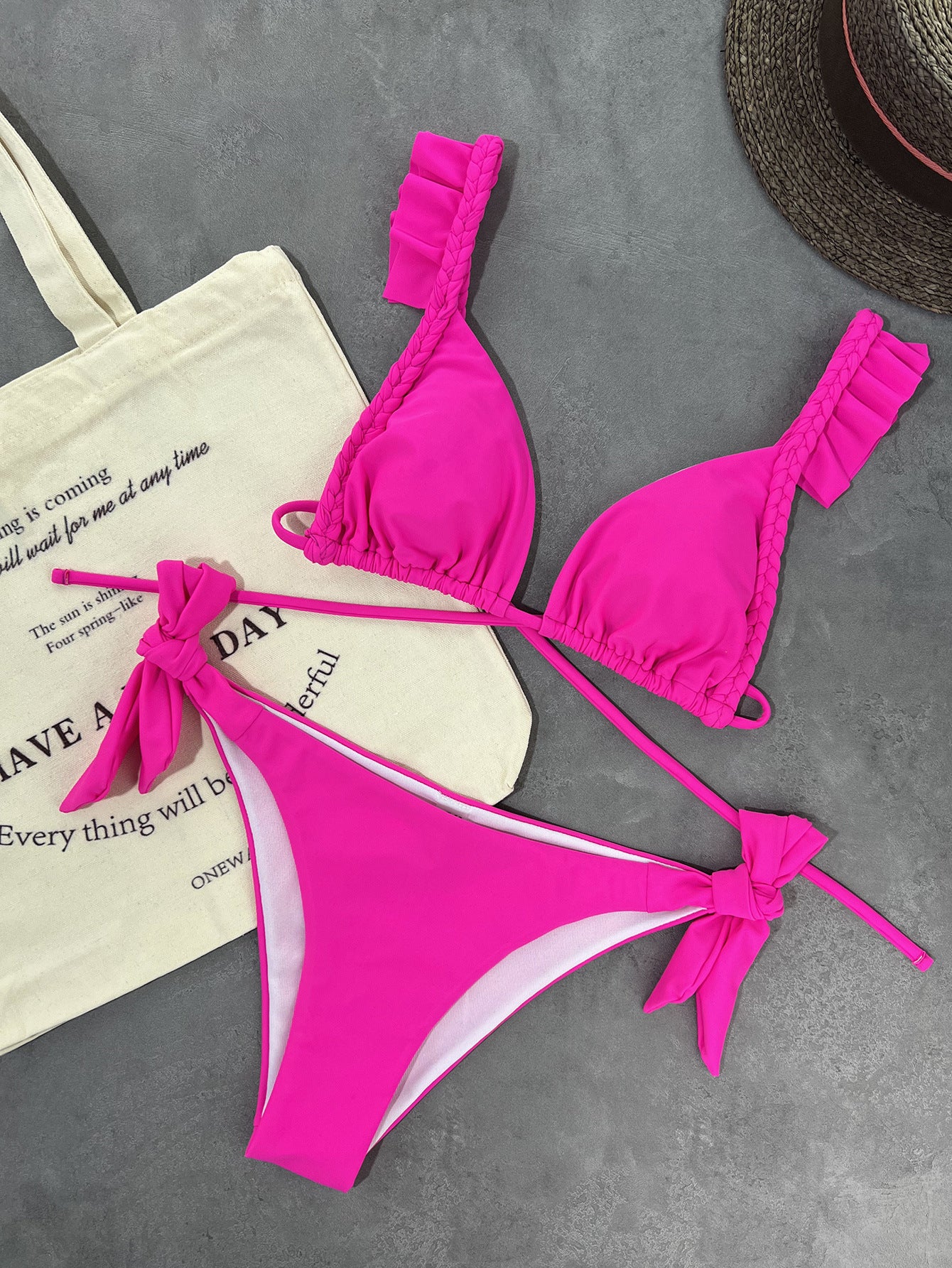 Twist Braid Rope Bikini with Wooden Bead Lace Up Design for Women | noémi