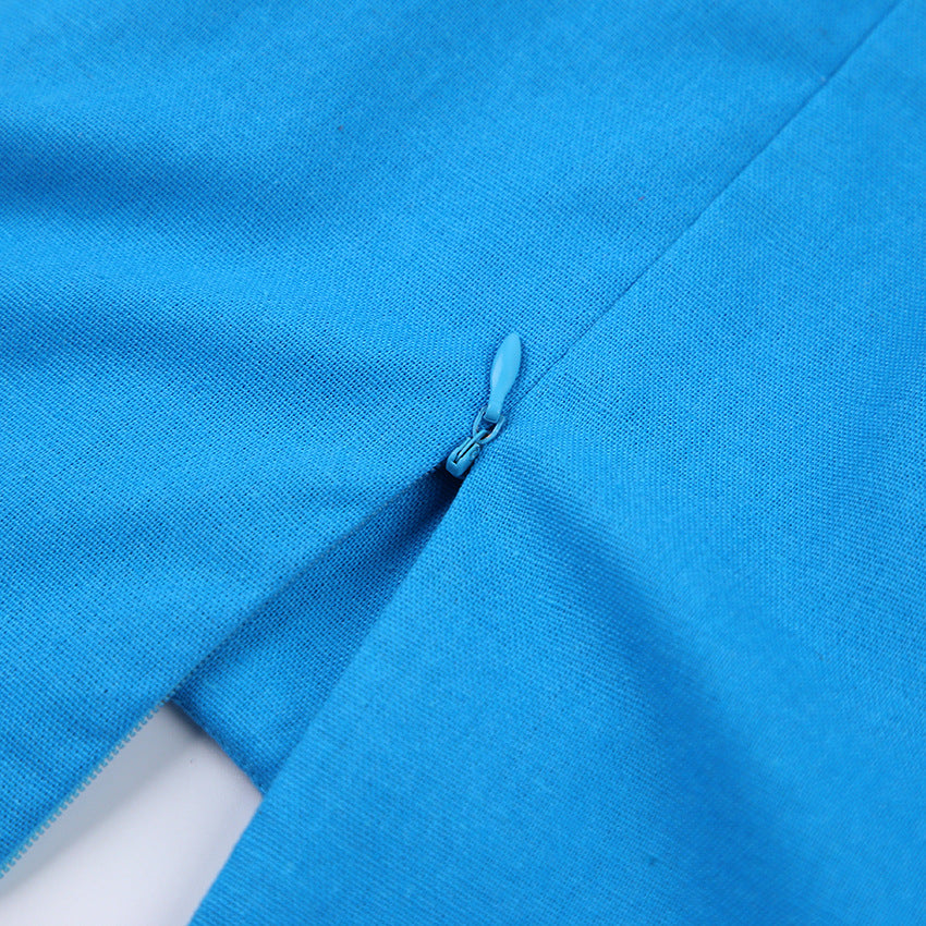 Summer Romper | Halter Neck Cutout Playsuit in Cotton Linen, Backless, Sleeveless, Casual Blue | noémi