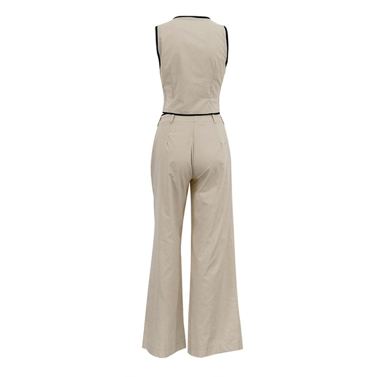 Cotton Two Piece Set for Women | Sleeveless Waistcoat High Waist Wide Leg Pants | noémi