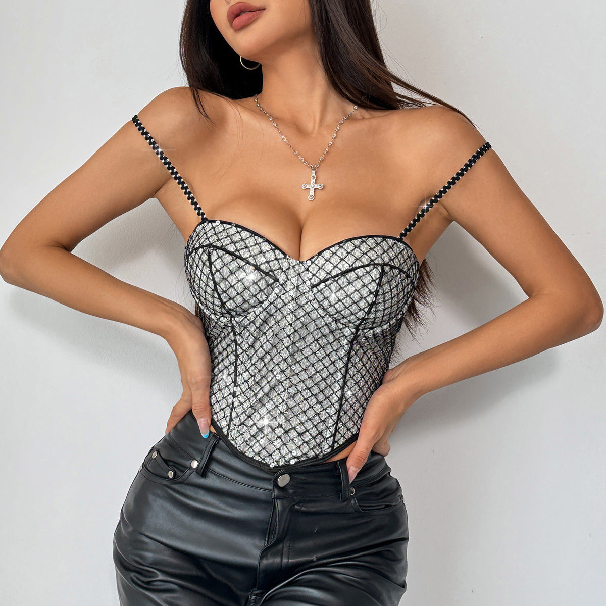 Plaid Sequin Corset Top | Strapless Backless Boning Vest for Women | noémi