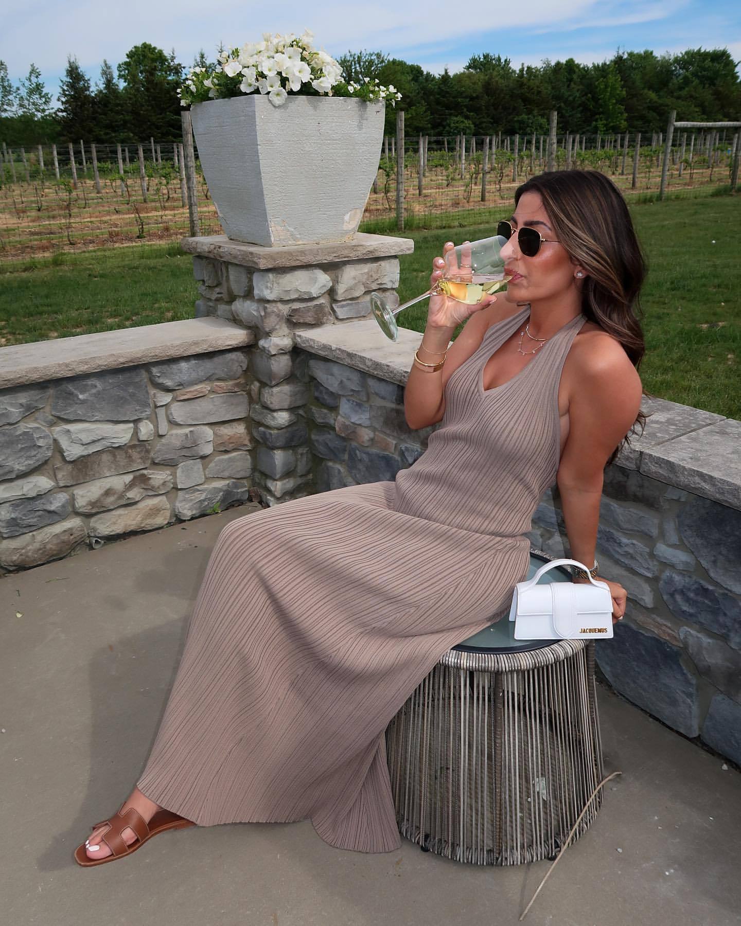 V Neck Knitted Long Dress with Backless Lace Up Detail | noémi