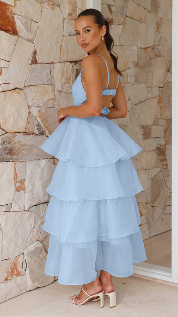 Backless Spaghetti Strap Slim Fit Dress | Pleated Lace Up | noémi