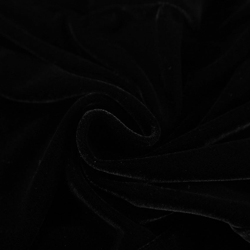 Black Square Neck Puff Sleeve Velvet Knit Dress | noémi