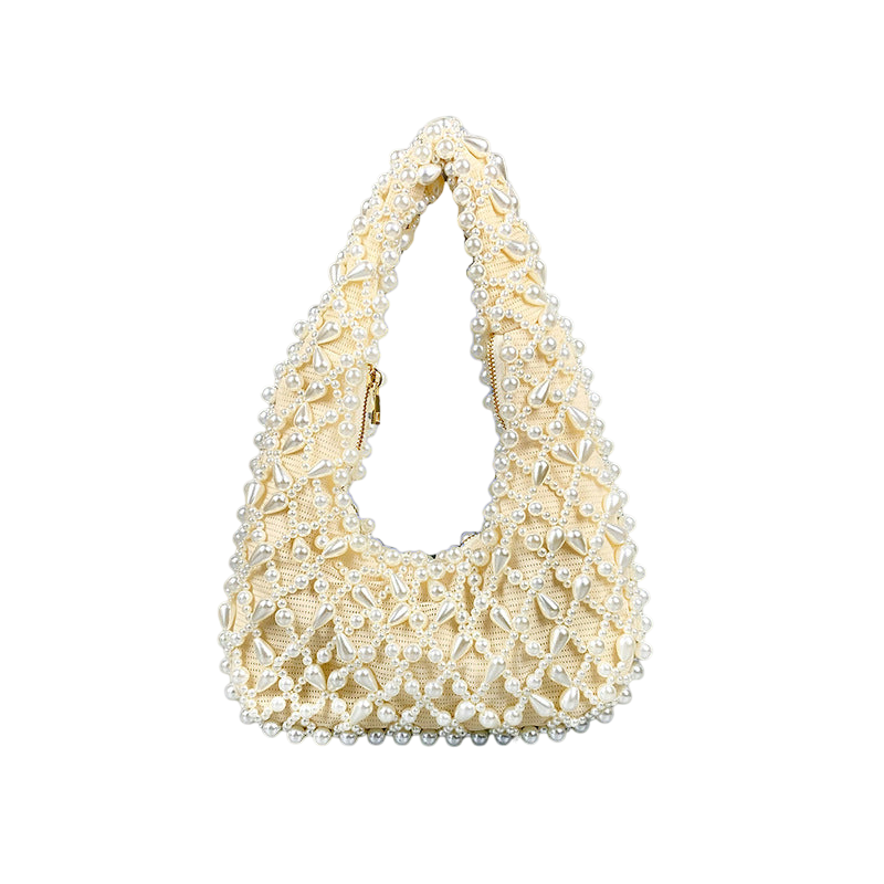 Rhinestone Pearl Evening Clutch – Sparkling Acrylic Hard Shell, Silver | noémi