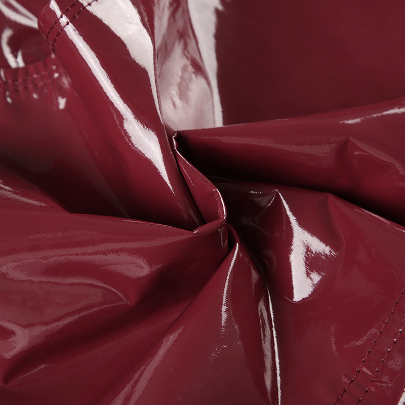 Wine Red Faux Leather Halter Top | Backless, ZipUp Camisole with LaceUp Detail | noémi