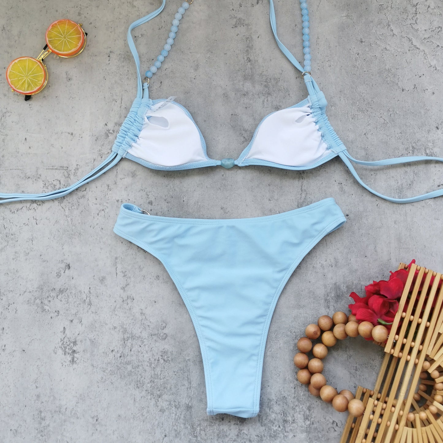 Three Strap Low Waist Backless Split Bikini in Solid Color for Women | noémi