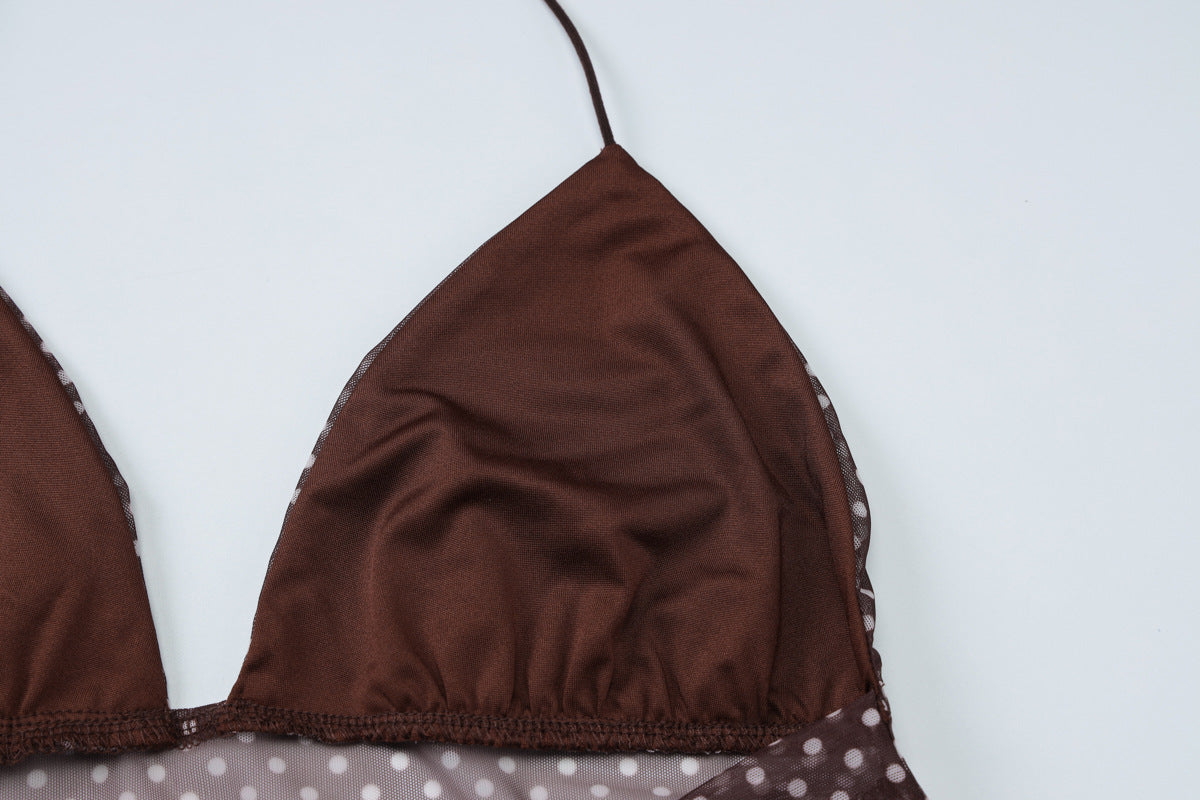 Polka Dot Deep V Plunge Lace Up Backless Tube Top Vest | noémi