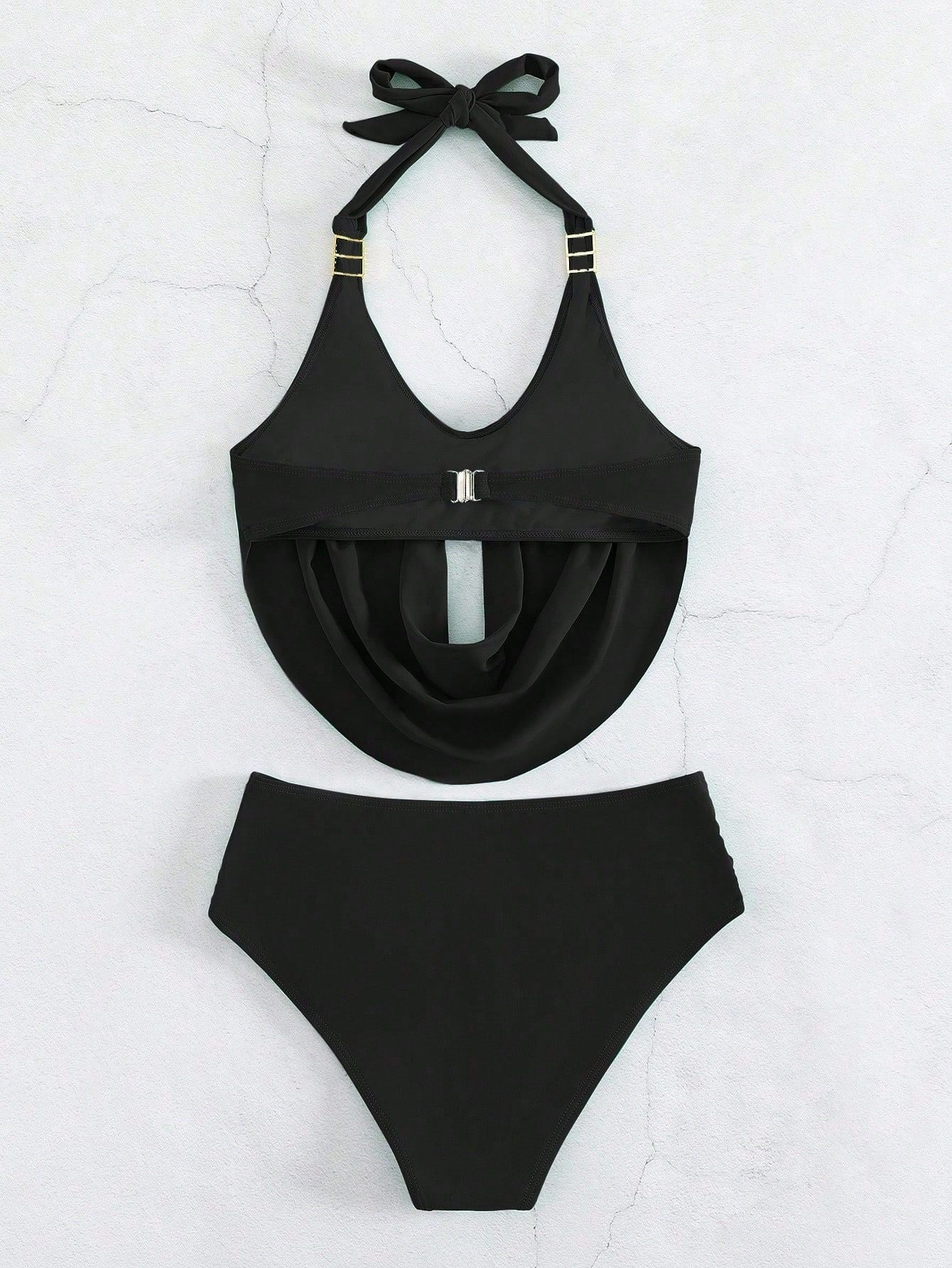 Solid Color Halter Lace Up Bikini Swimsuit for Women | noémi