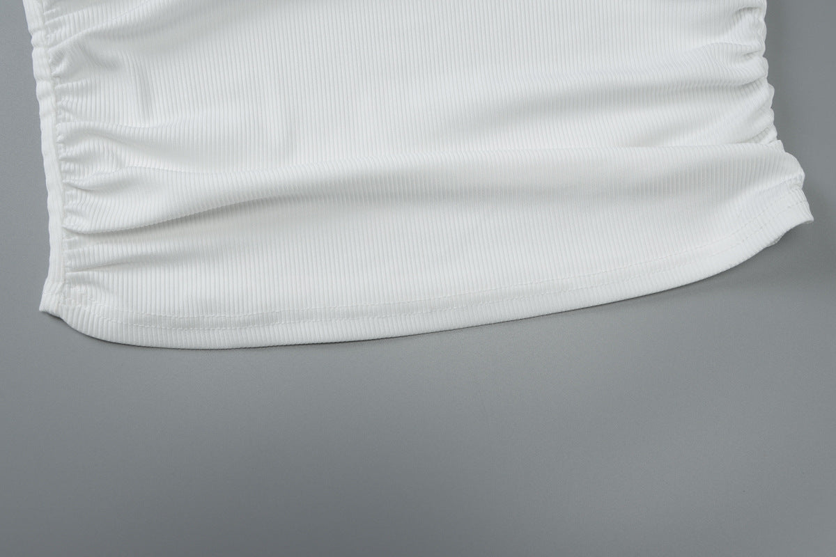 Women White Sunken Stripe VNeck Slim Top | Long Sleeve | noémi