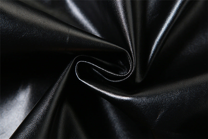 Faux Leather Two Piece Set | Sleeveless Cropped Top Pleated Skirt | noémi