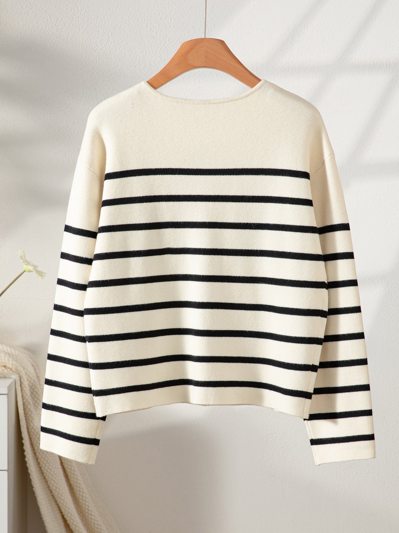 Striped Button Cardigan | Womens Long Sleeve Knit Sweater, Black & White | noémi