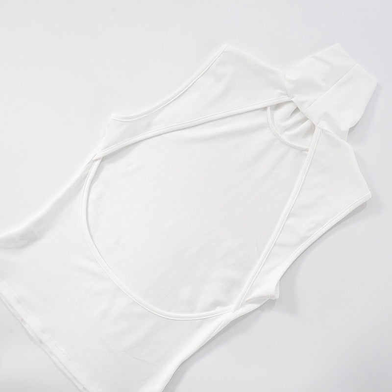 Backless Turtleneck Sleeveless Top | White Summer Halter Style | noémi