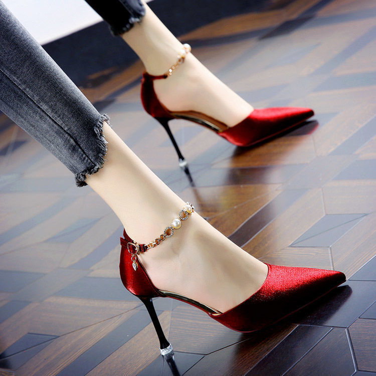 Stiletto Heels for Women | Glitter Pointed Toe Pumps with Ankle Strap | noémi