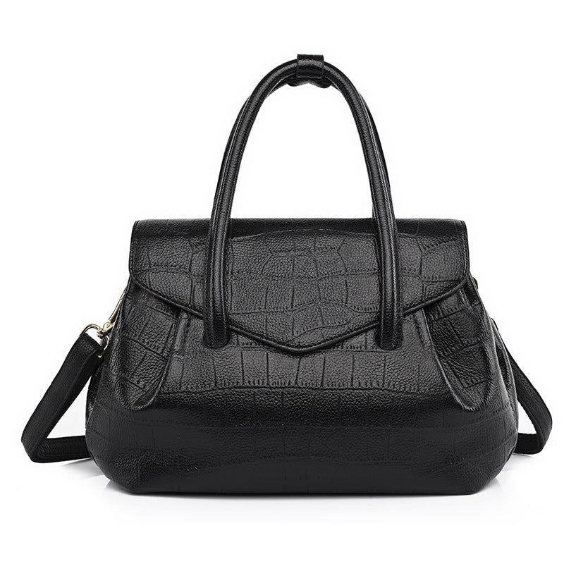 Large Black Croc‑Pattern Tote Shoulder Bag – Office Carryall | noémi