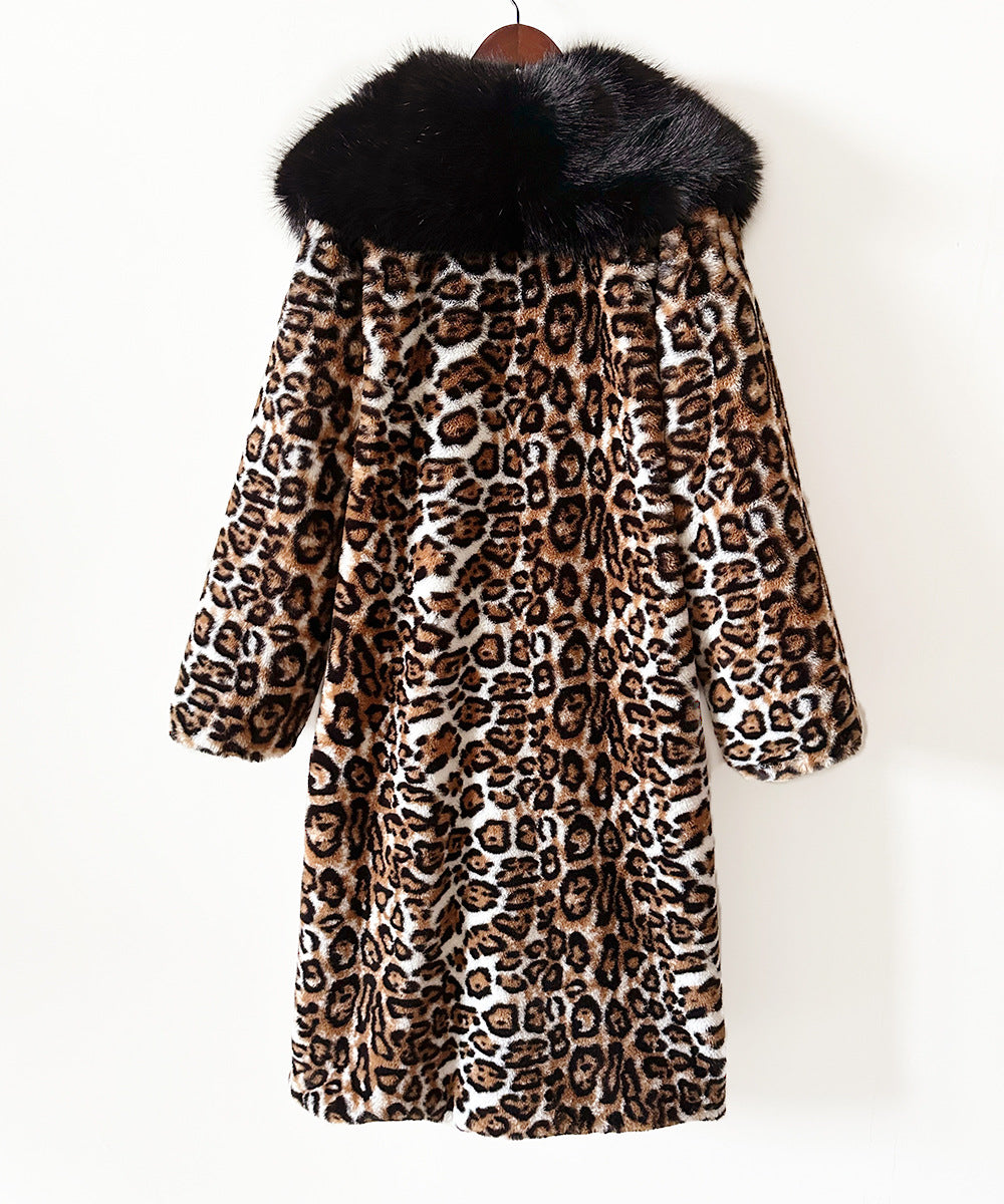 Womens Faux Fur Leopard Coat | Longline Winter Jacket with Oversized Collar | noémi