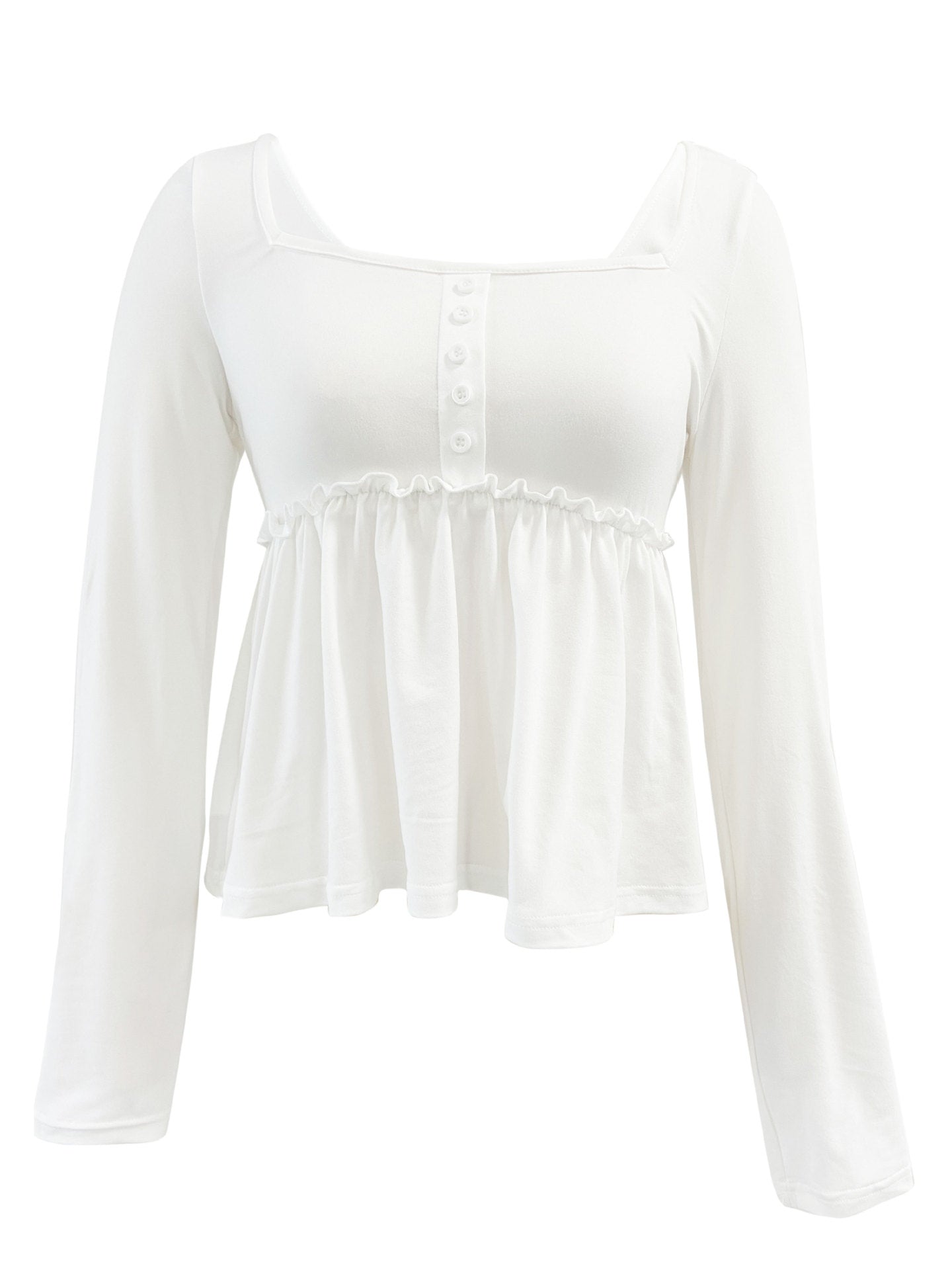 Womens Square Neck Long Sleeve Top | Slim Fit, Peplum Waist, Soft Stretch Knit | noémi