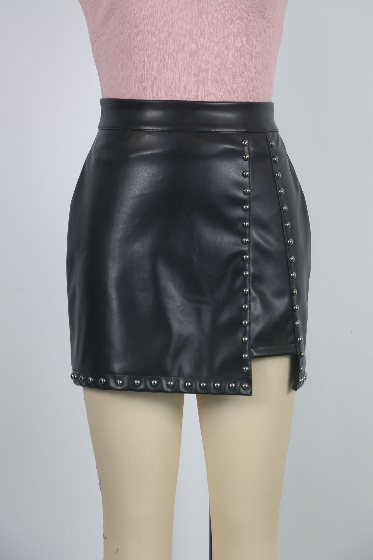 Faux Leather Mini Skirt | Beaded Detail, Zipper Back | noémi