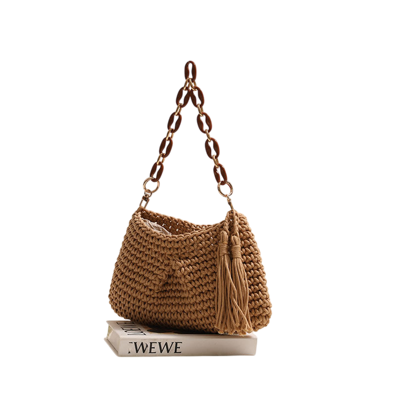 Yellow Tassel Straw Underarm Bag – Woven Cotton-Thread Summer Tote | noémi