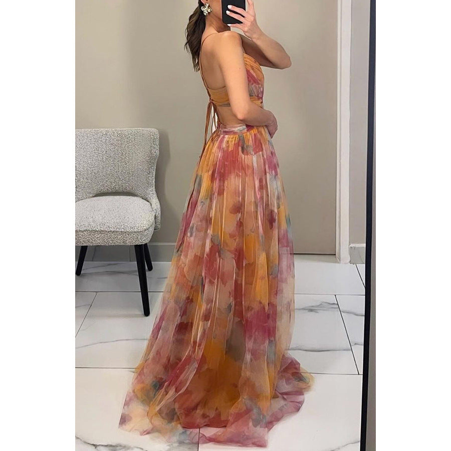 Mesh Printing Slip Dress | Mesh Fabric & Floral Print | noémi