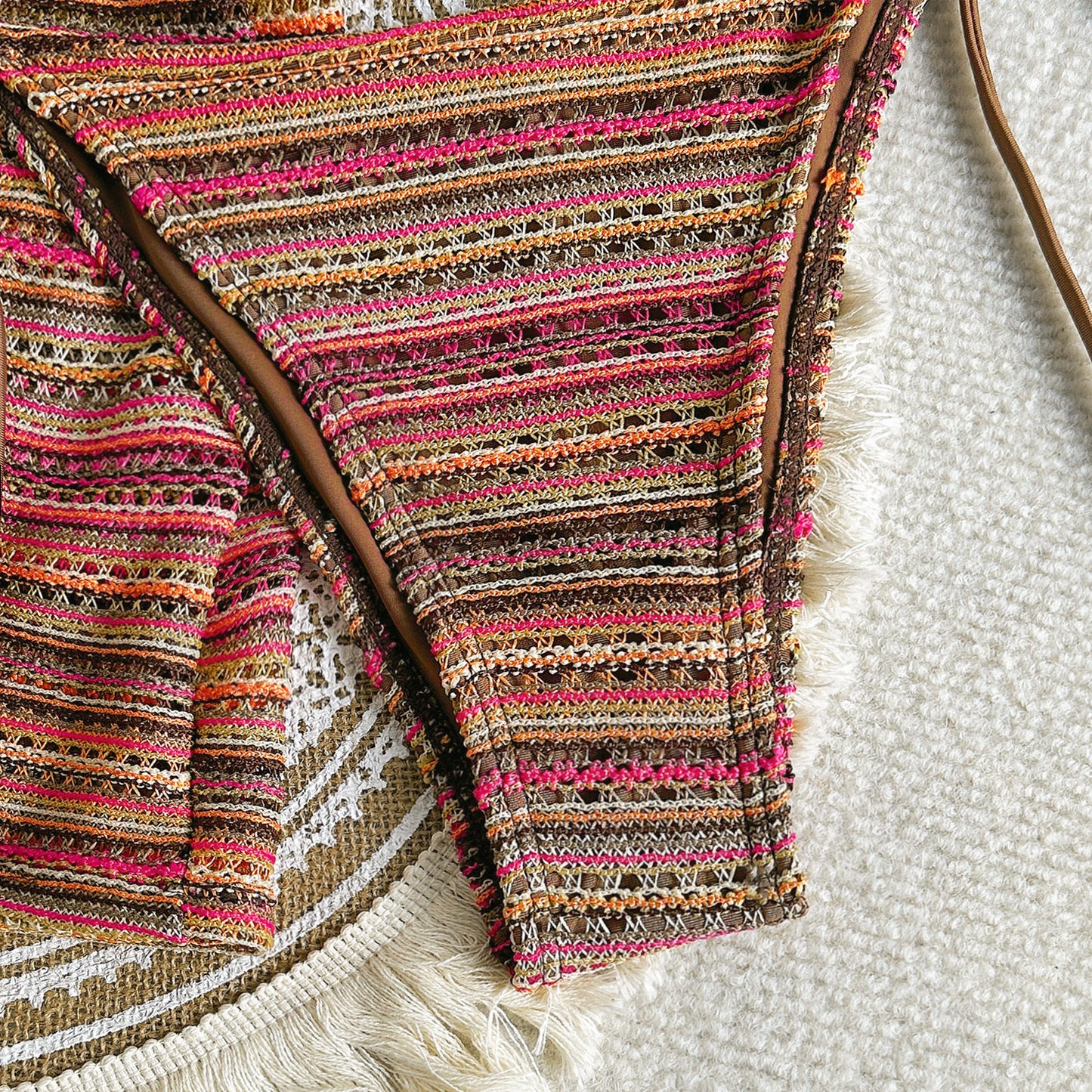 Knitted Halter Bikini with Contrast Colors Shorts | Three Piece Swim Set | noémi