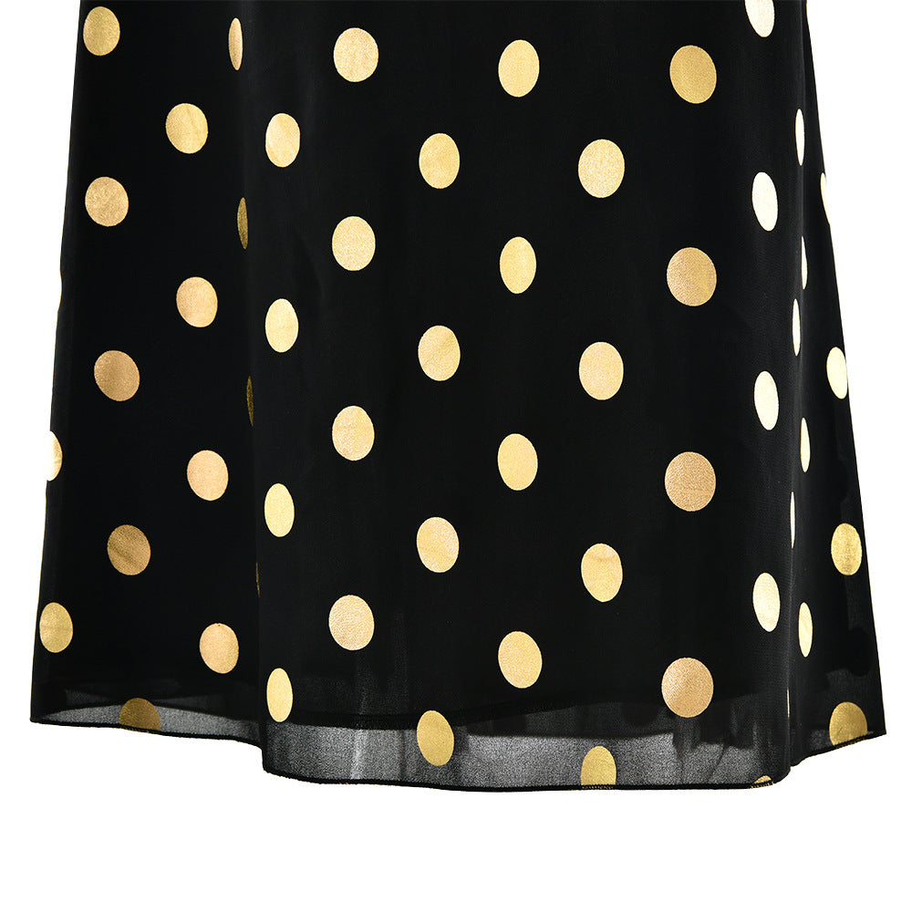 Women's Halter Polka Dot Backless Chiffon Maxi Dress | Black | noémi