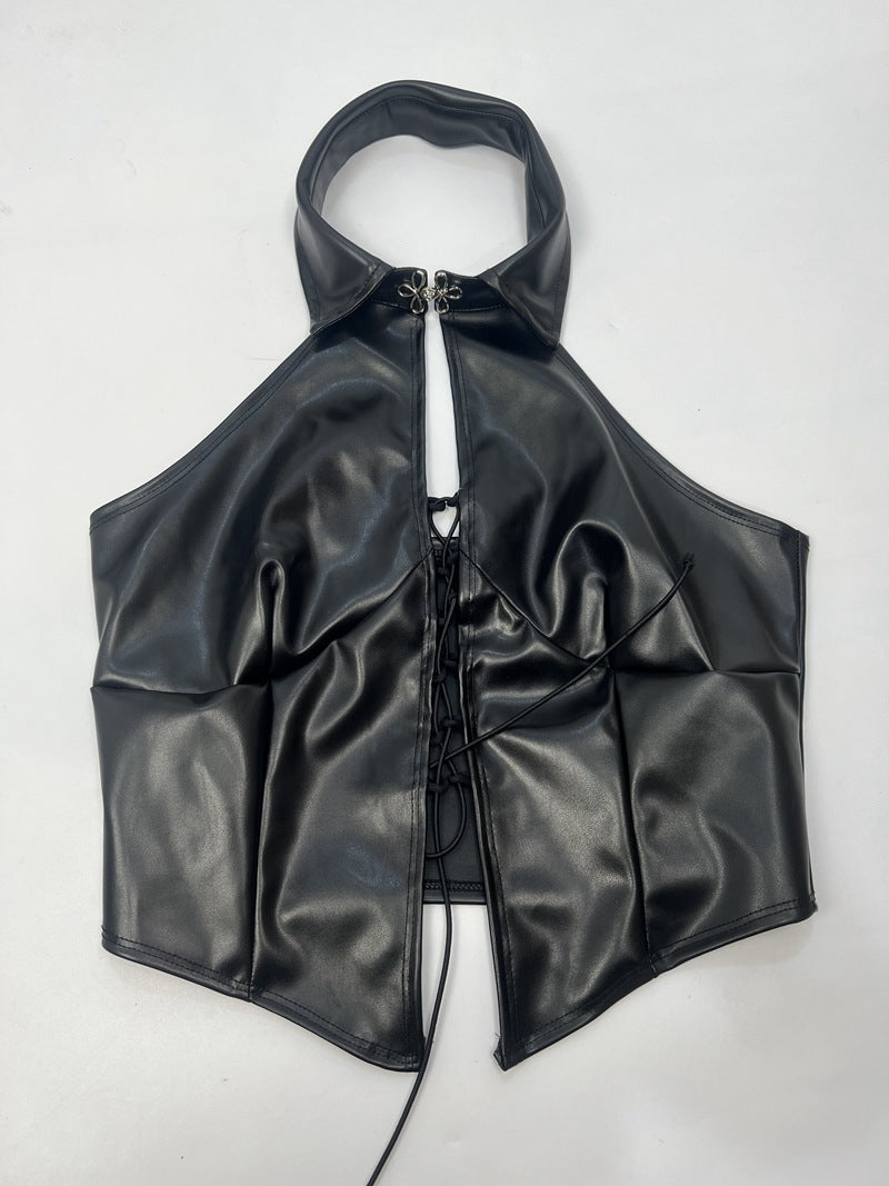 Strap Backless | Sleeveless | Punk Leather Vest | Womens Top | noémi