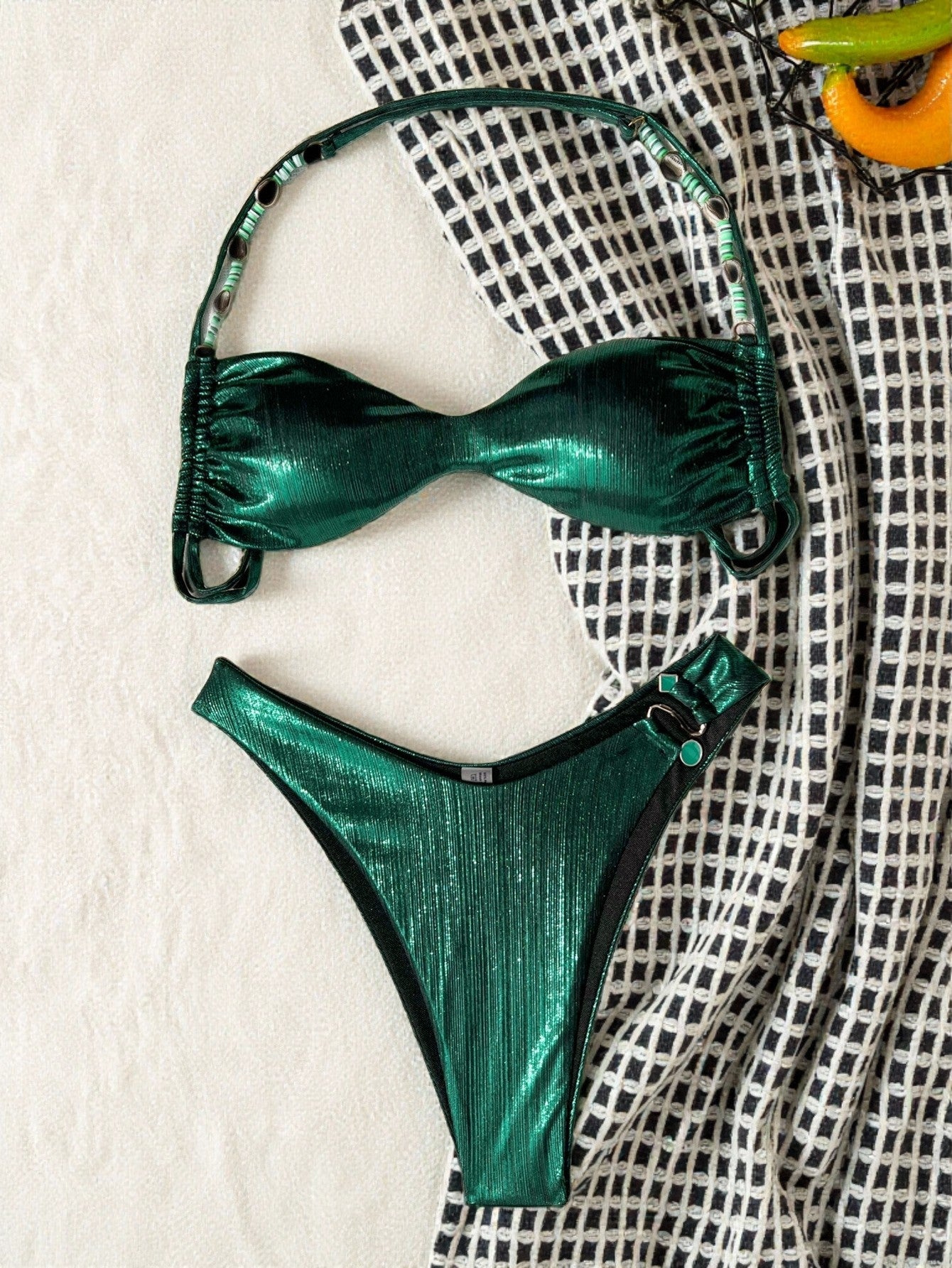 Green Metallic Bikini Set | Open Back Tie Swimsuit for Women | noémi