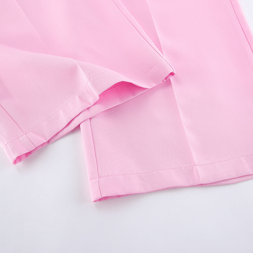 Pink Sleeveless Blazer & Wide Leg Trousers Set | Summer Two Piece Suit | noémi