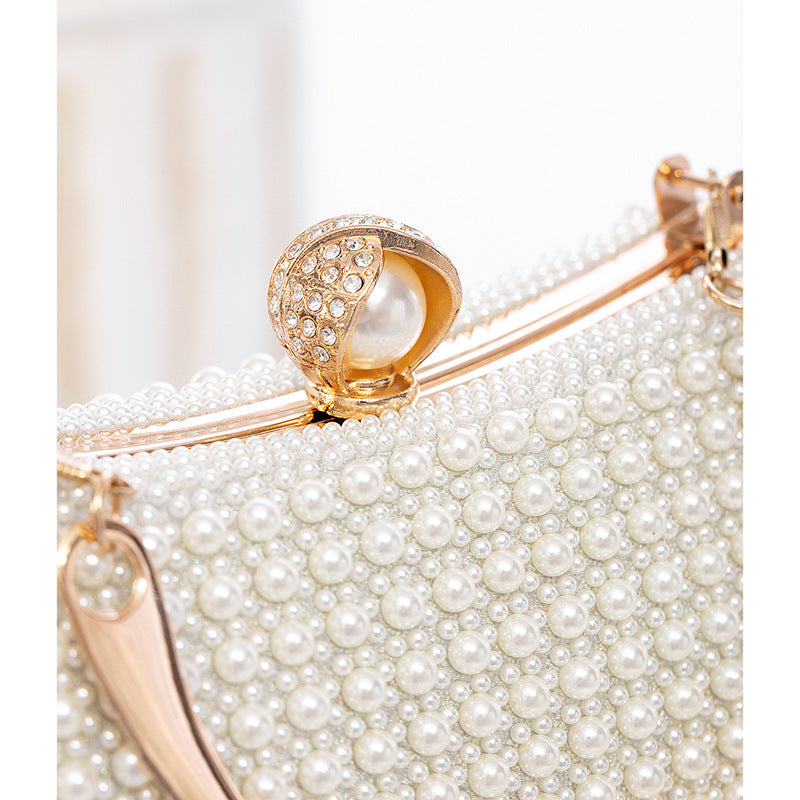 Elegant Pearl Evening Bag | White Clutch with Gold Chain for Parties & Events | noémi