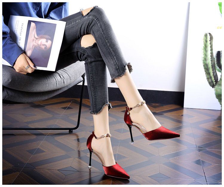 Stiletto Heels for Women | Glitter Pointed Toe Pumps with Ankle Strap | noémi