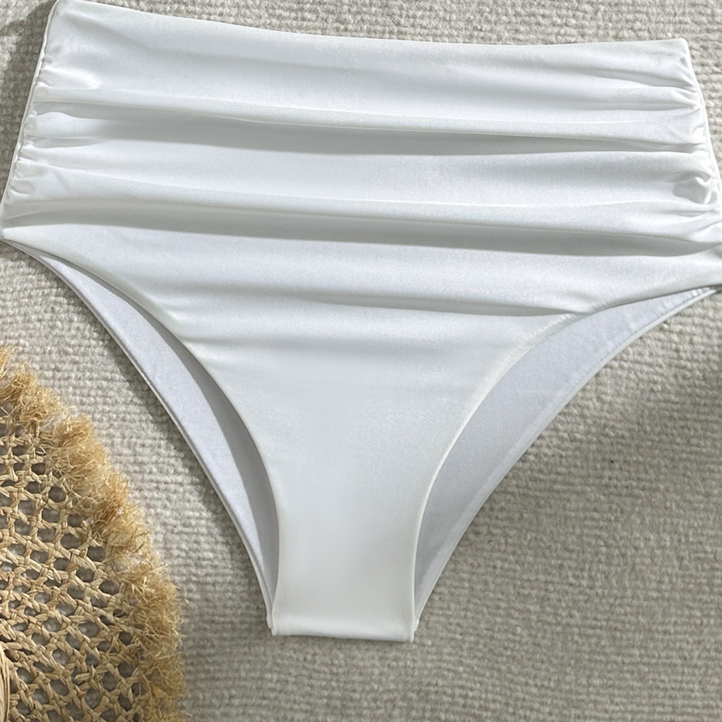 High Waist One Shoulder Pleated Solid Color Bikini Set | noémi