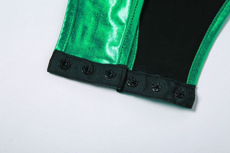 Womens Metallic One Shoulder Top Skirt Set | Coated Fabric Two Piece Outfit | noémi