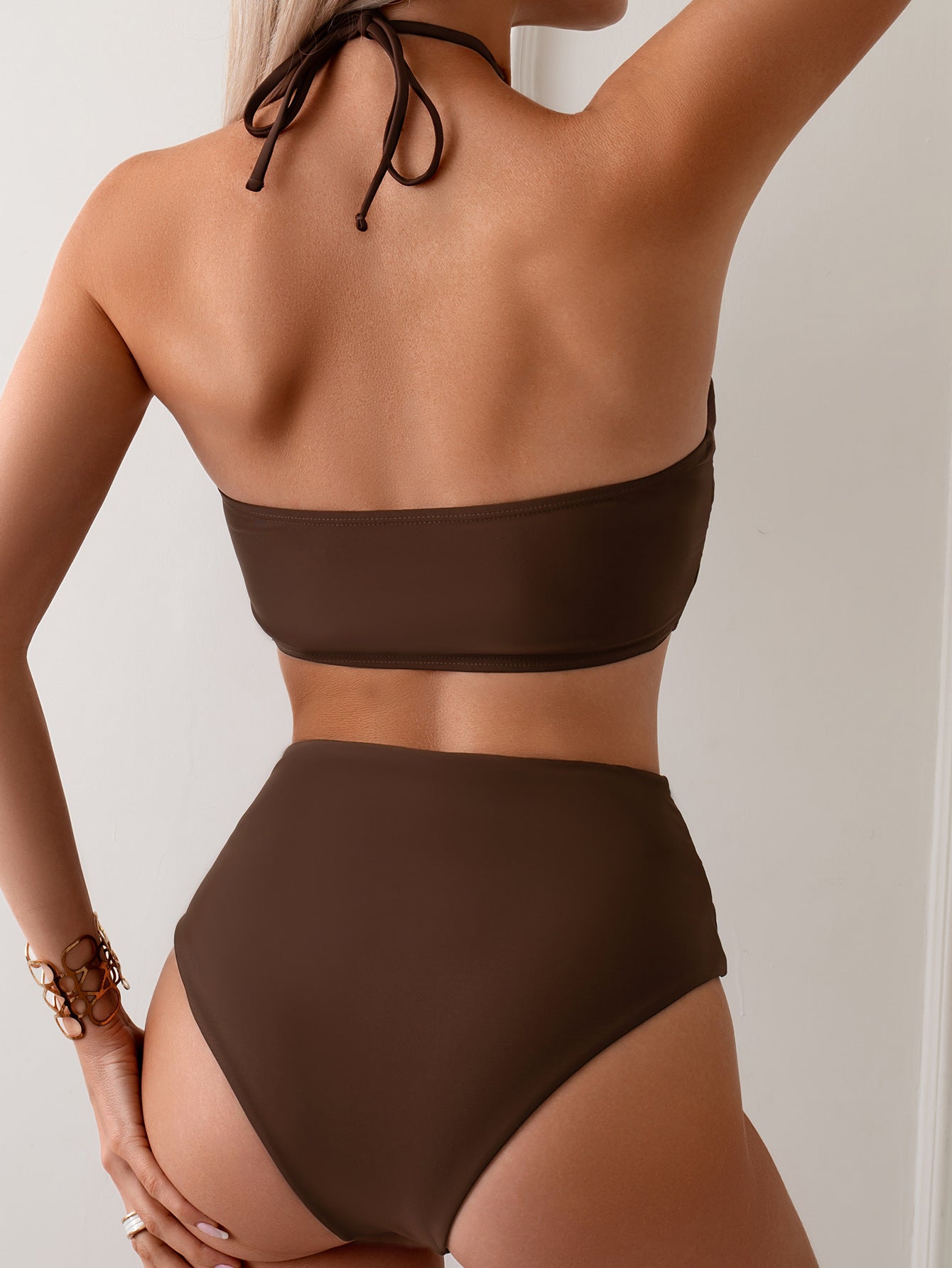 Pleated Halter Tube Top with Lace Up High Waist Swimsuit | noémi