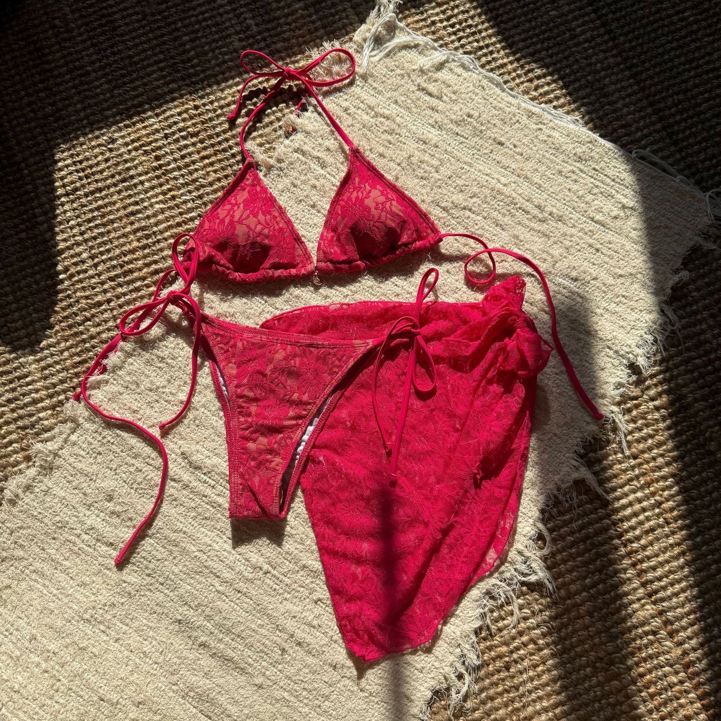 Lace Three Piece Bikini Set with Mesh Skirt | noémi