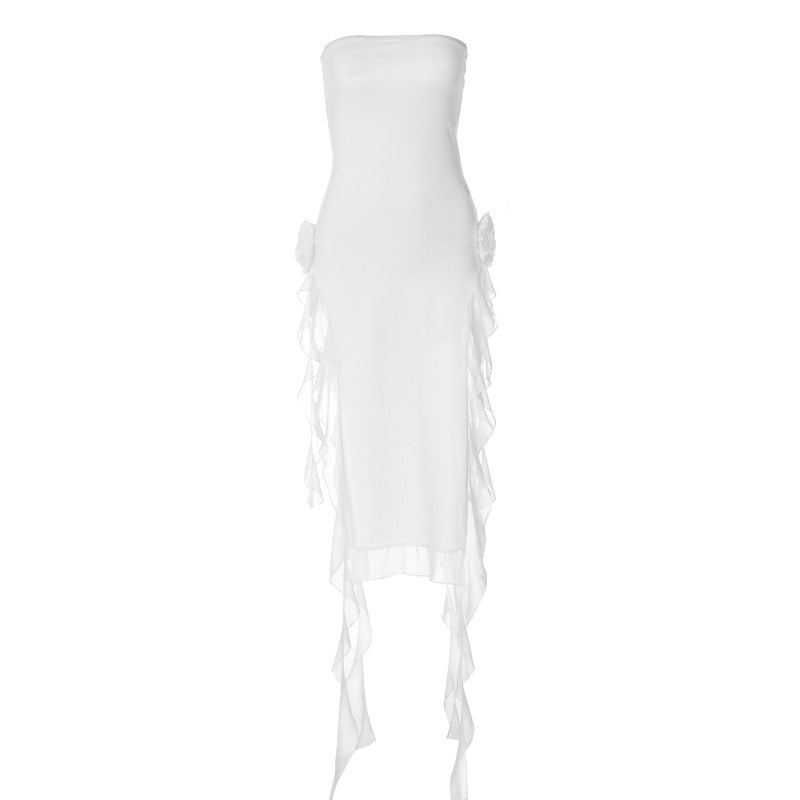 Wrapped Chest Lace Stitch Mid Length Split Dress | noémi