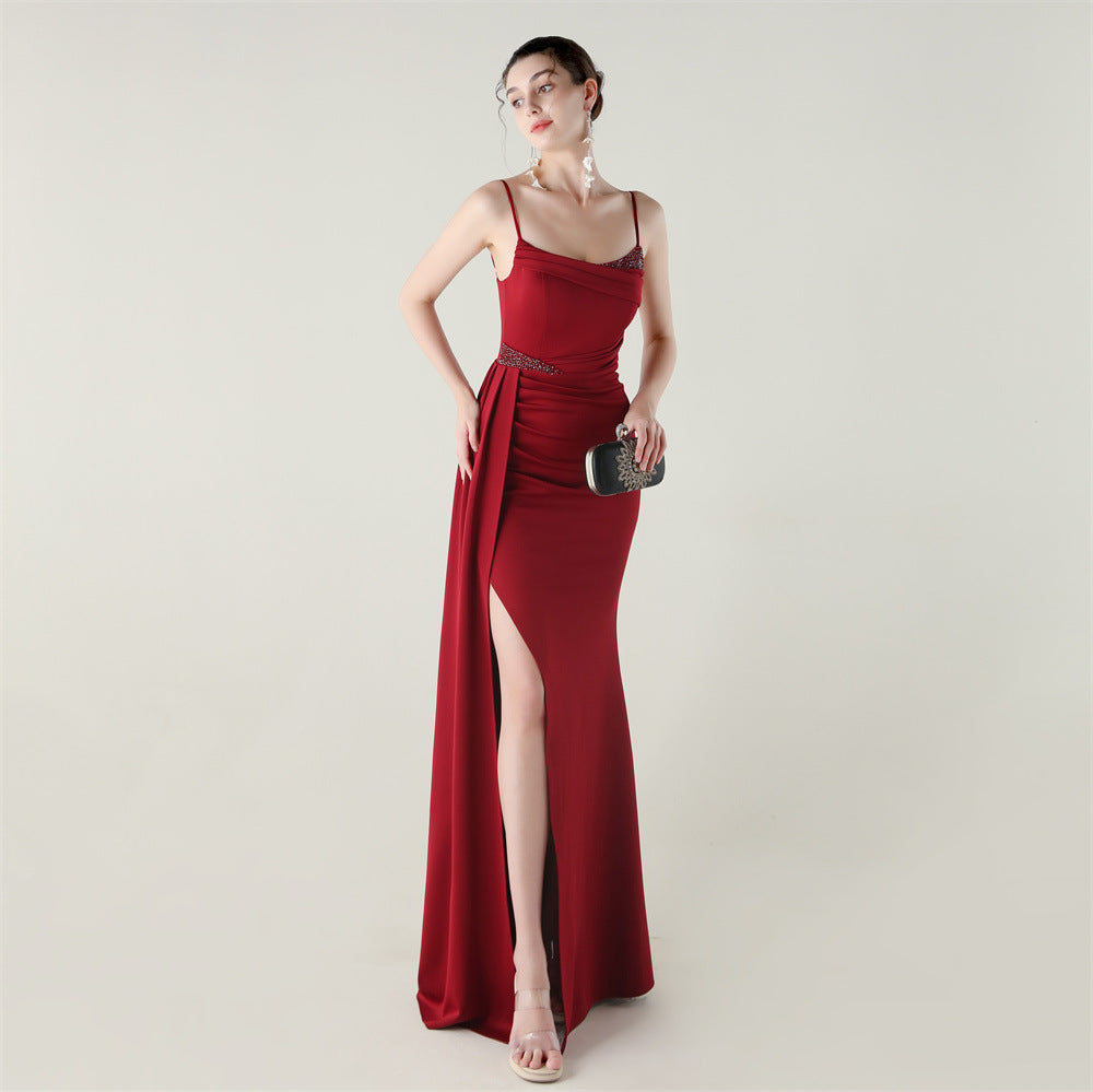 Satin Fishtail Dress | Beaded Bandeau with Slit | noémi