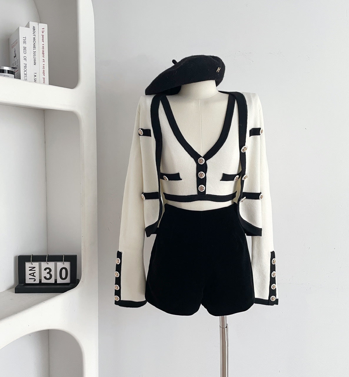 Contrast Knit Co ord | Cardigan Crop Top & Mini Skirt Set | noémi