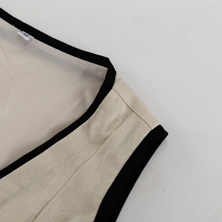 Cotton Two Piece Set for Women | Sleeveless Waistcoat High Waist Wide Leg Pants | noémi