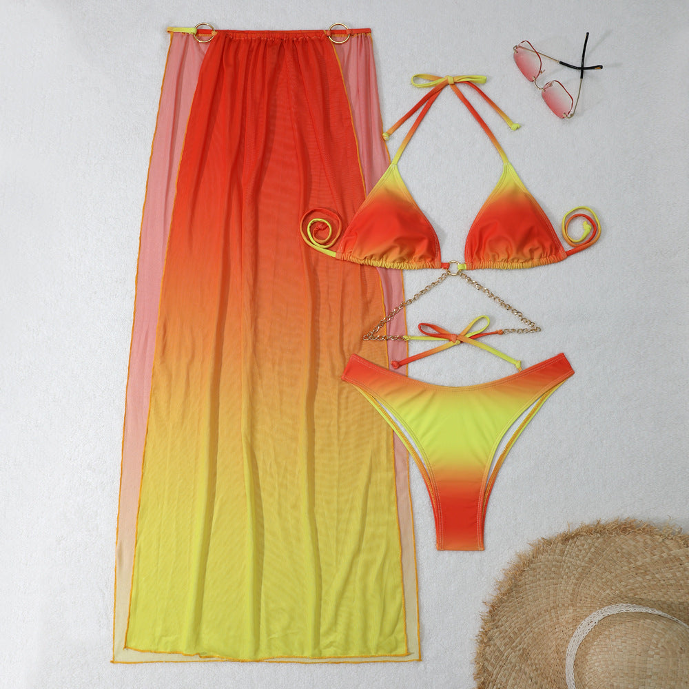 Gradient Mesh Maxi Dress & Drawstring Banded Bikini | 3 Piece Beach Glam Set | noémi