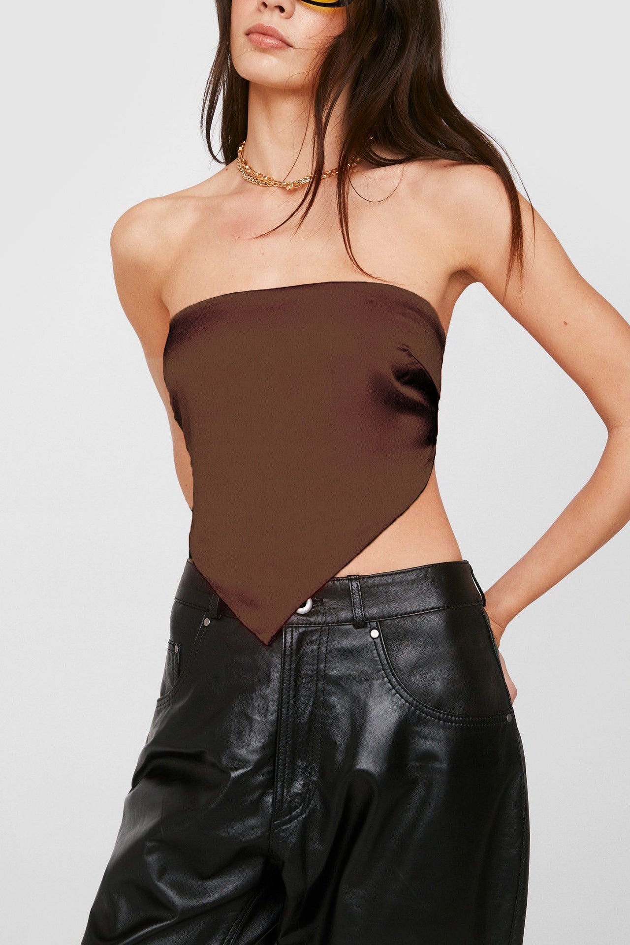Back Lace Up Satin Crop Top | Triangular Hanky Hem Binder for Women | noémi