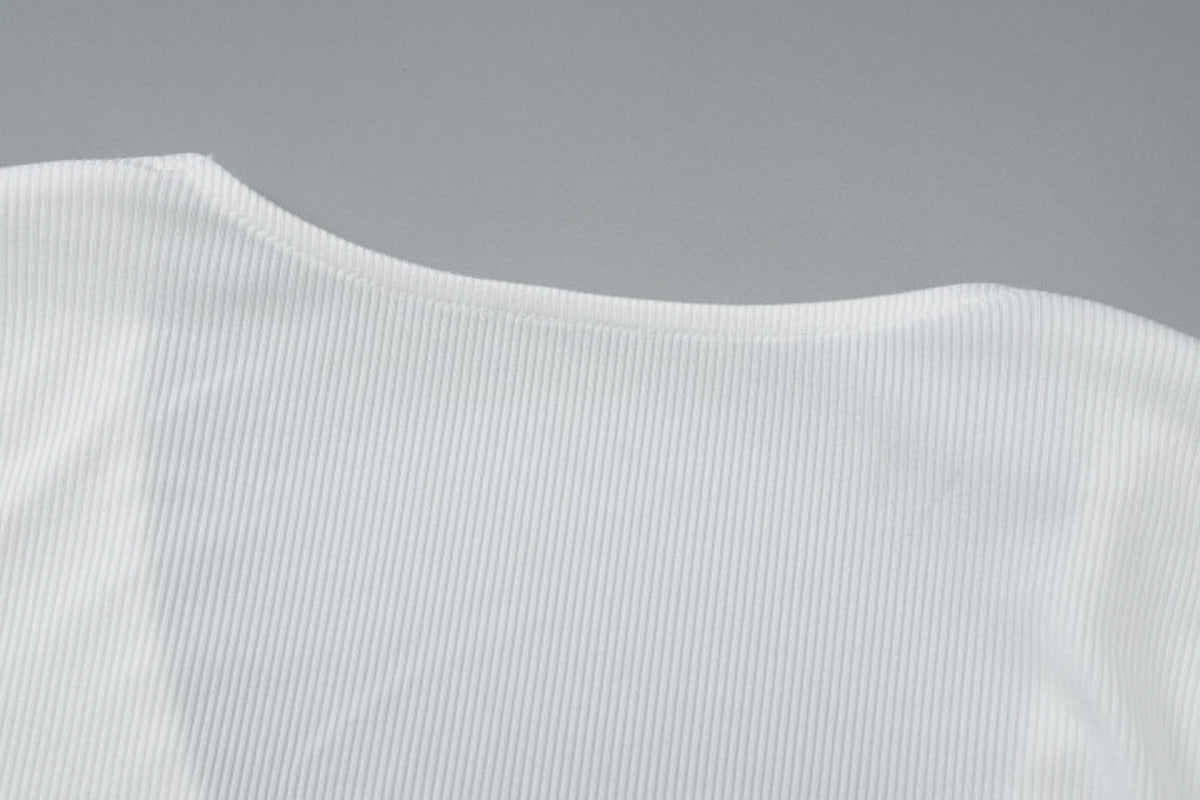 Women White Sunken Stripe VNeck Slim Top | Long Sleeve | noémi