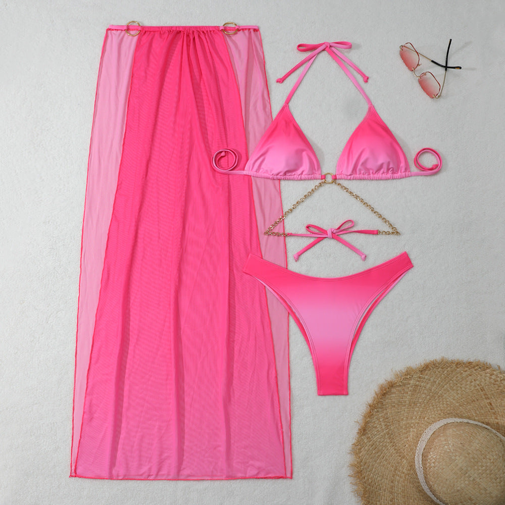 Gradient Mesh Maxi Dress & Drawstring Banded Bikini | 3 Piece Beach Glam Set | noémi